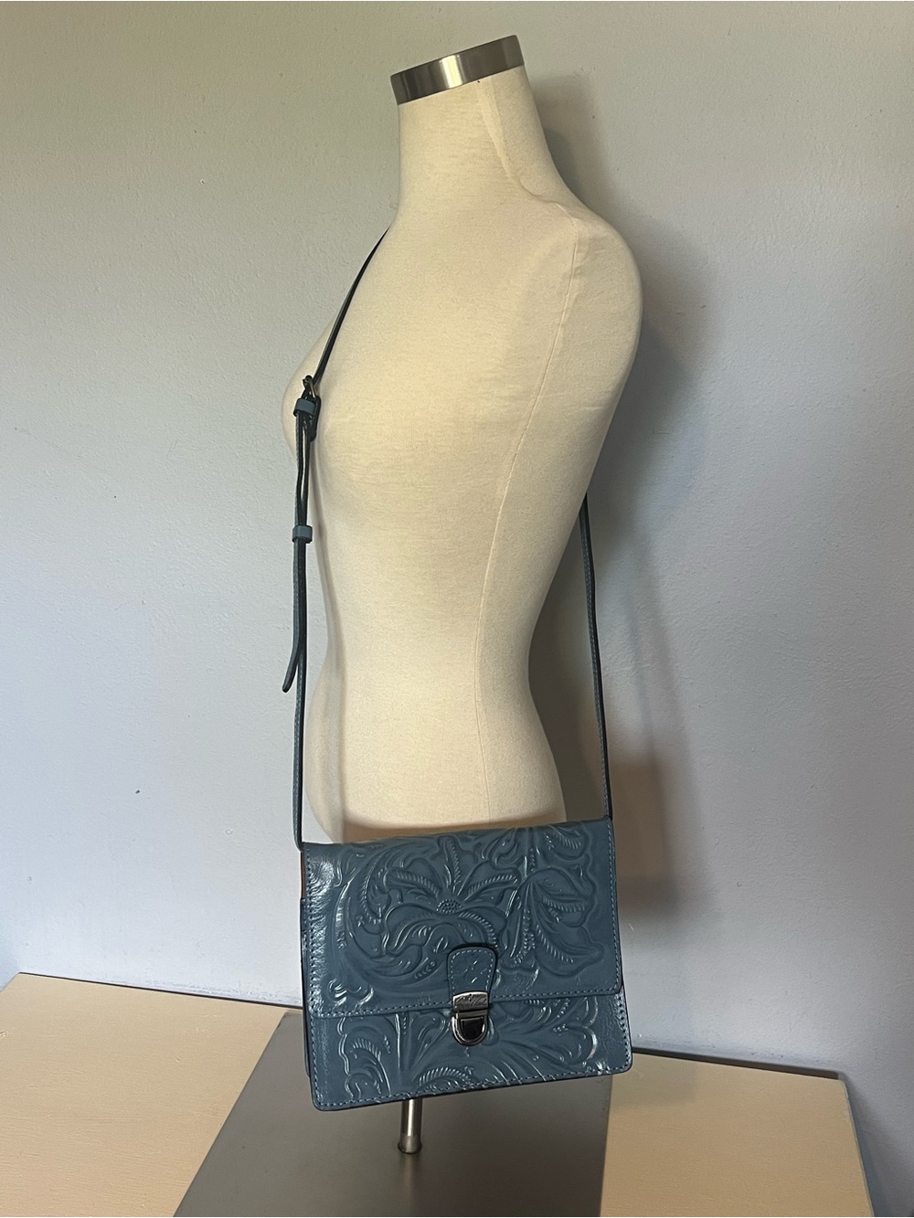 Patricia Nash Slate Blue Tooled Leather Crossbody